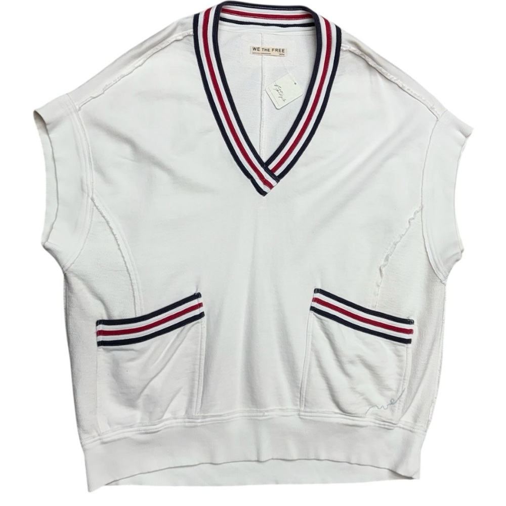 We The Free Free People Ivory Ivy Oversized V-Neck Sweater Vest Size Medium NWT - Picture 11 of 13